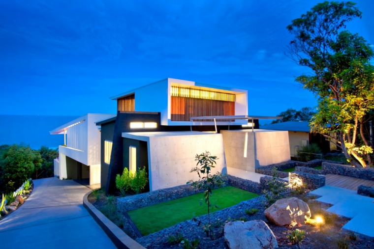 luz sobre rocas moderno casa pendiente luces rocas