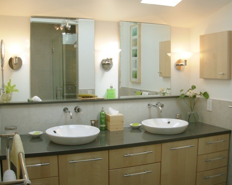 mueble de madera con dos lavabos mueble lavabo madera clara lavabos