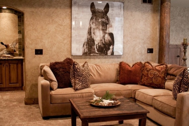 muebles de salón colores beige oscuro mesa madera ideas