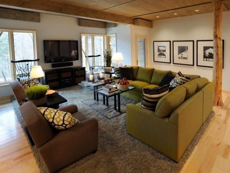 muebles de salón colores combinacion verde marron sofas ideas