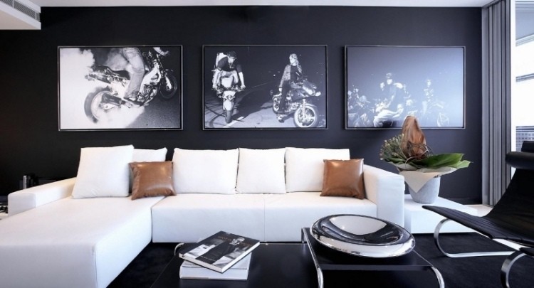 paredes negras sofas blancas salon moderno ideas