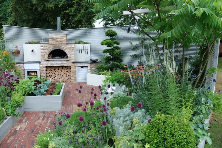 patio cocina muchas plantas chimenea