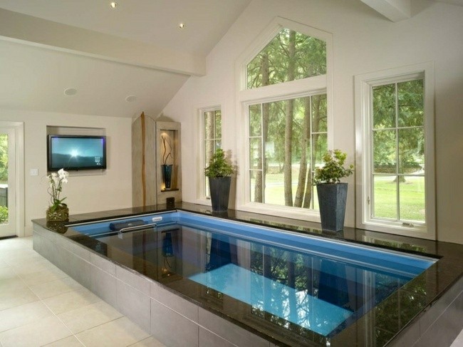 piscina pequeña cubierta televisor
