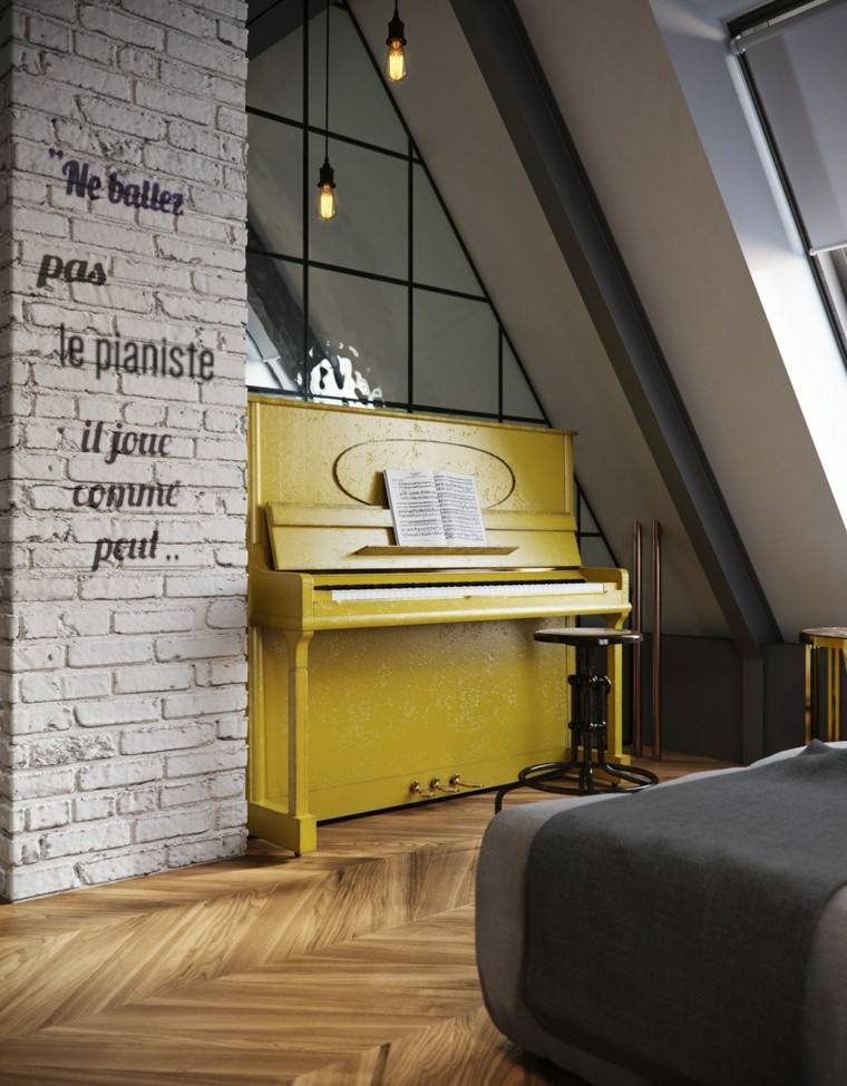 pisos columna ladrillo blanco piano amarillo ideas