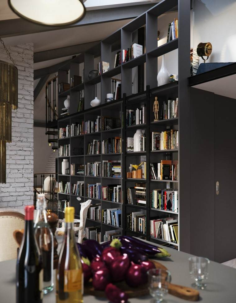 pisos estanteria libros grande madera negra ideas