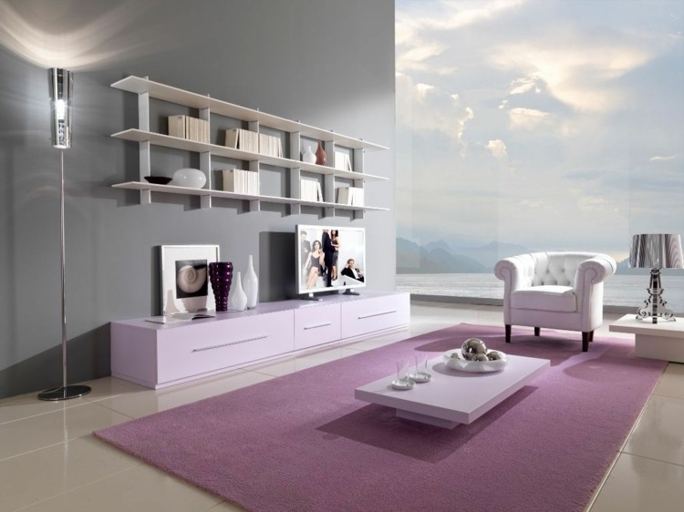 rosa alfombra blanco mueble lampara
