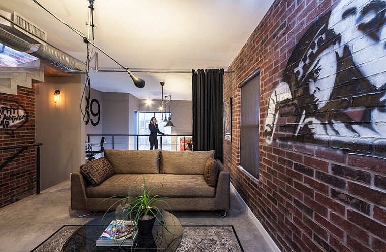 salon pared ladrillo sofa pintado ideas