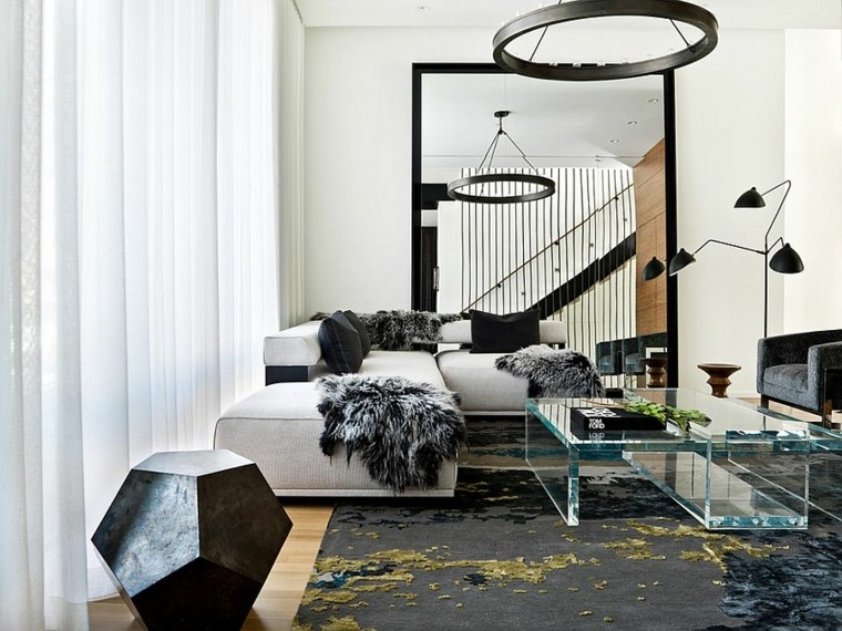 lámparas preciosas de acero negro salones de diseño escandinavo mesa cristal lujosa ideas