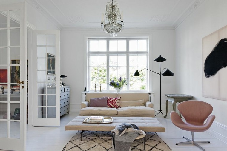 salones de diseño escandinavo sofa color beige ideas