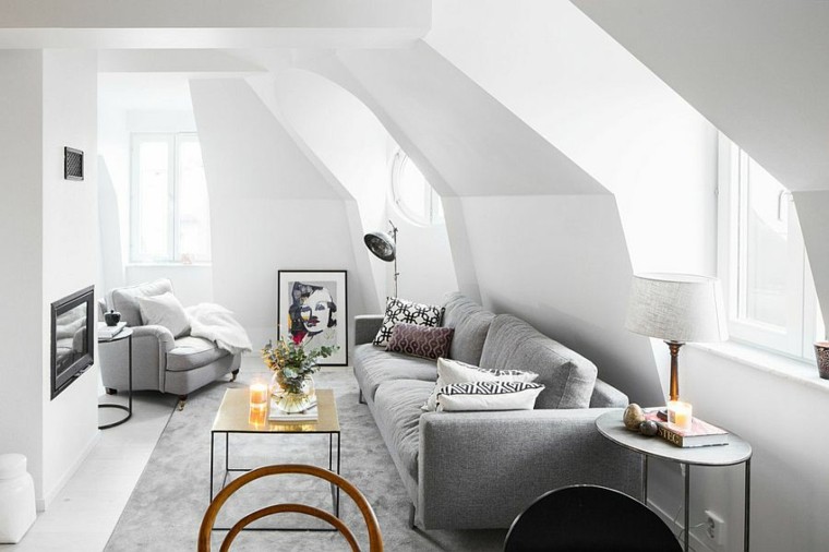 salón con diseño escandinavo con sofá de color gris salones diseno escandinavo elegante sofa comodo ideas