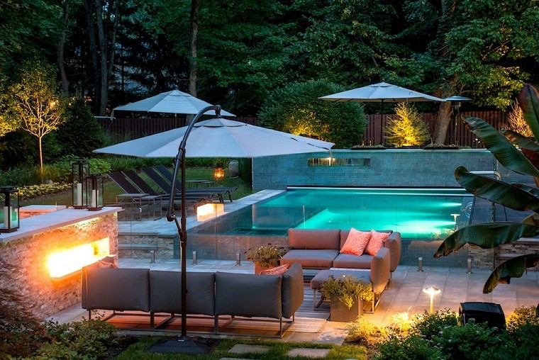 sofa exterior piscina muebles luces