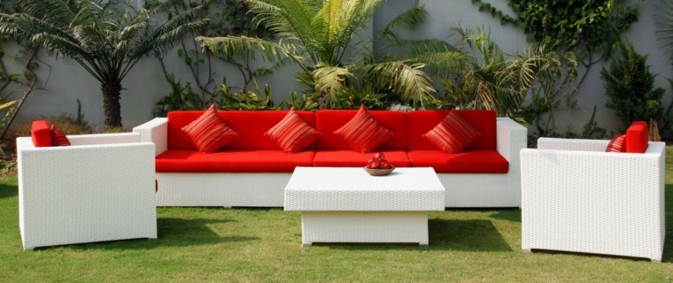 muebles de jardín de rattan blanco con cojines rojos sofas jardín color blanco rattan ideas