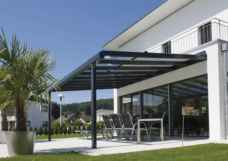 terraza aluminio cobertura vidrio pergola negra ideas
