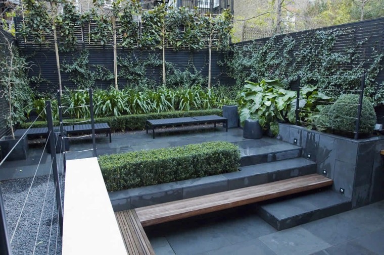 terraza moderna color gris gradas