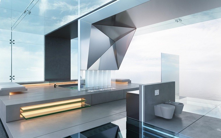 baño moderno al estilo minimalista con escalera de cristal bano lujoso niveles amplio estilo minimalista ideas