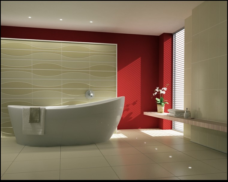 baño moderno al estilo minimalista con bañera grande bano pared roja estilo minimalista ideas
