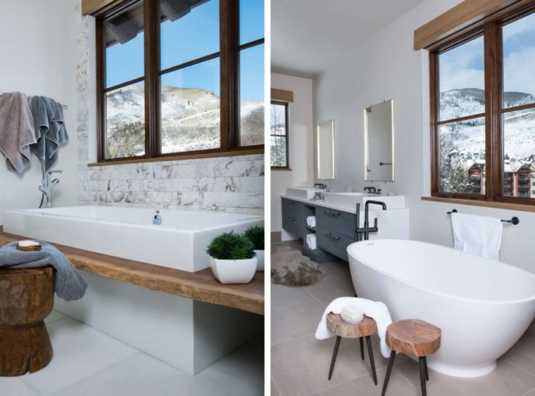 baño moderno al estilo minimalista con plantas decorativas banos estilo minimalista moderno banera madera ideas