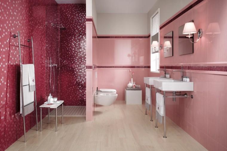 cuarto baño colores rojo rosa