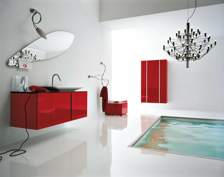 cuarto baño lujoso muebles rojos