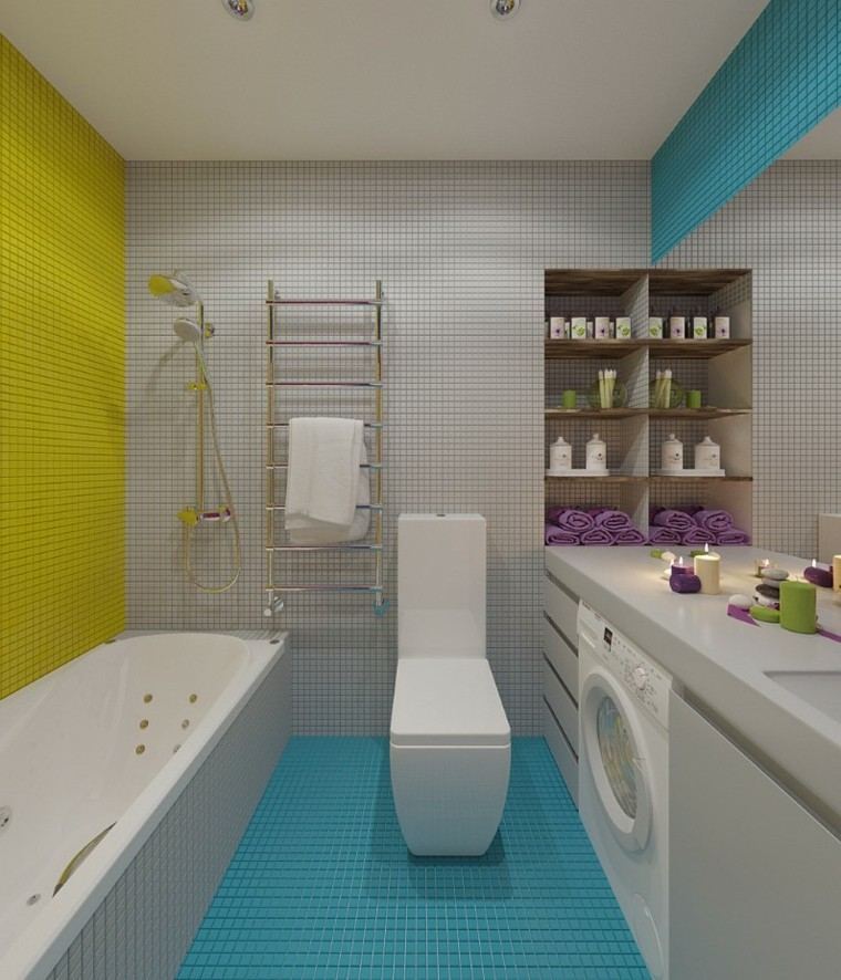 baño moderno mosaicos colores lavadora