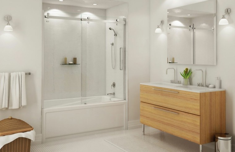 cesto en baño blanco luminoso madera cesto jarron