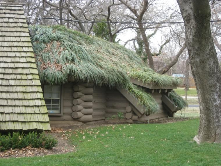 cabaña madera cesped tejado