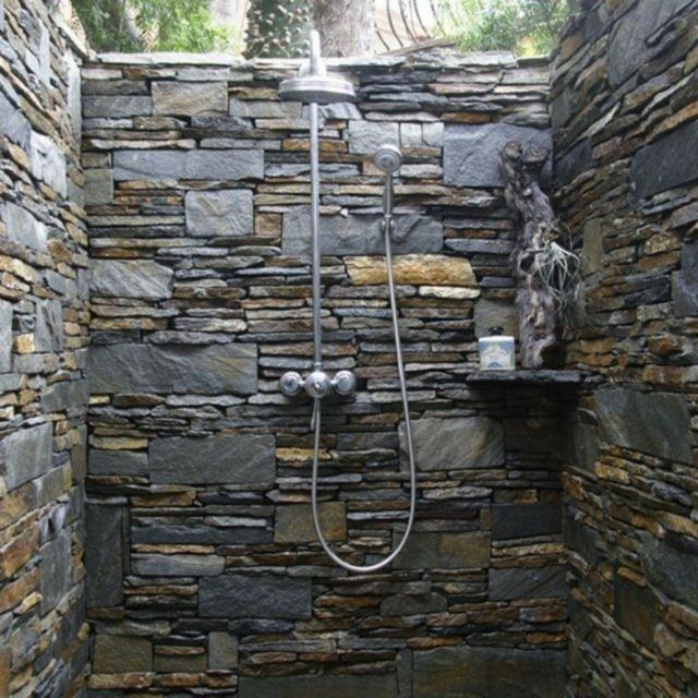 cabina platos de ducha de obra piedra jardin