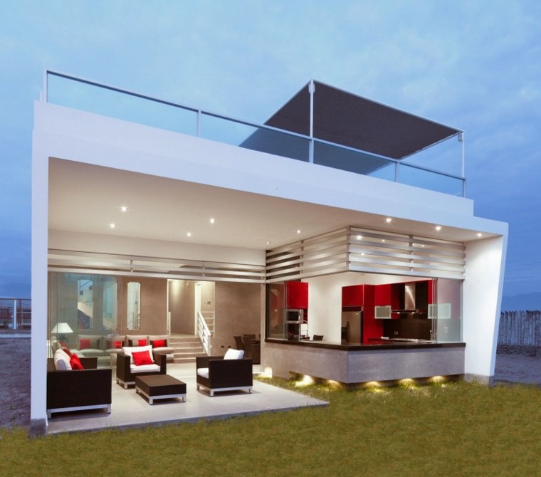 casa terraza cocina abierta muebles iluminada ideas
