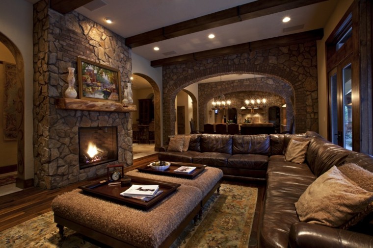 casas rusticas salon cuadros chimenea
