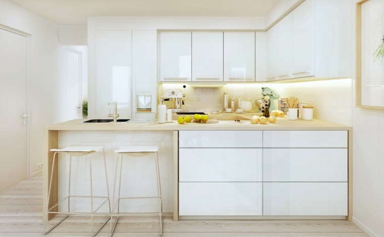 Cocinas blancas de diseño moderno - 50 ejemplos