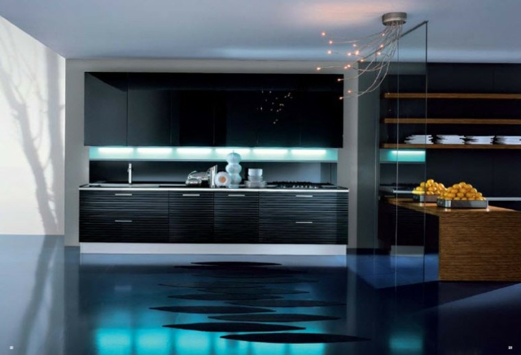 cocina moderna con luces Led cocina lujosa moderna colores oscuros