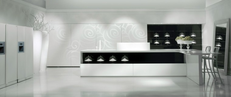 paredes decoradas cocinas blancas futurista textura paredes
