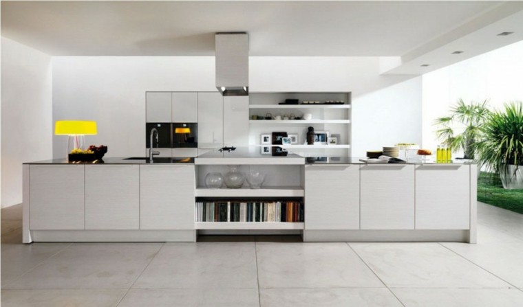 cocinas de diseño blanco espaciosa moderna amarillo