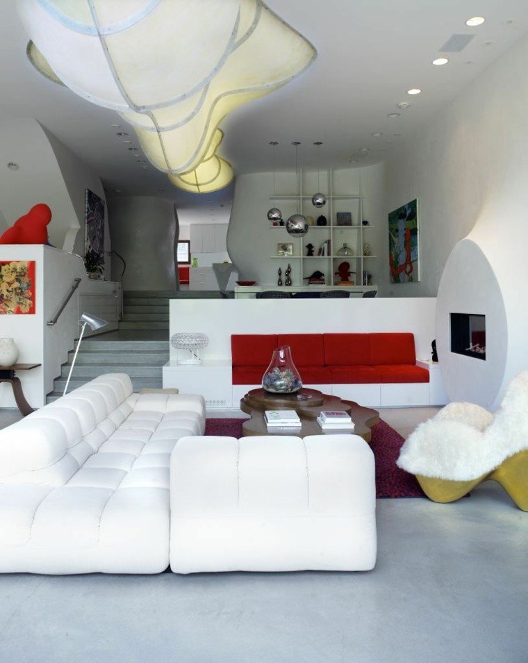 color blanco salon moderno banco color rojo ideas