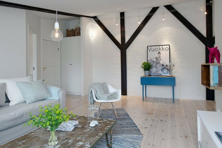 color blanco salon moderno mesa madera azul ideas