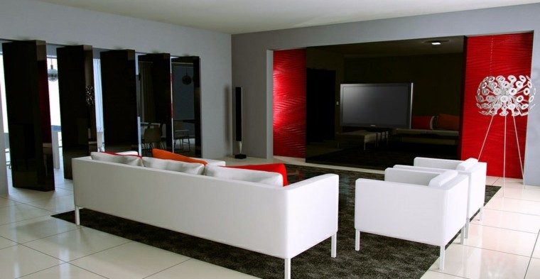 color rojo gris pared salon alfombra negra ideas
