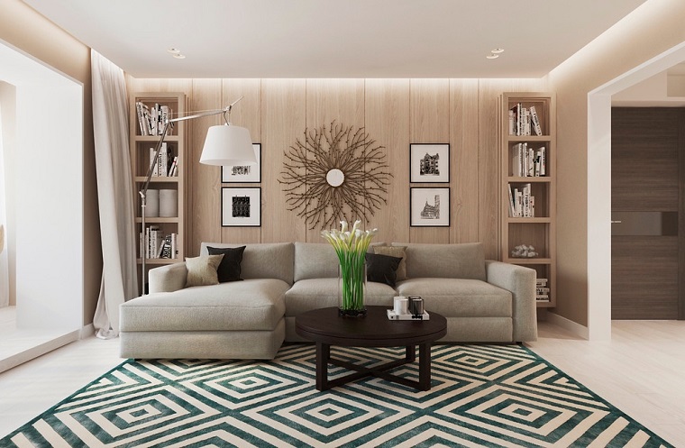 colores calidos salon moderno paneles madera pared ideas