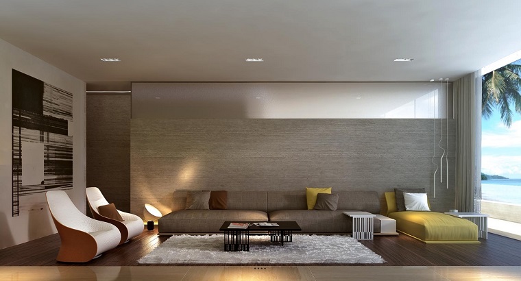 colores calidos salon moderno sofa amarillo ideas