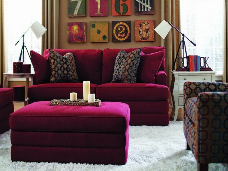 conjunto sofas terciopelo color rojo