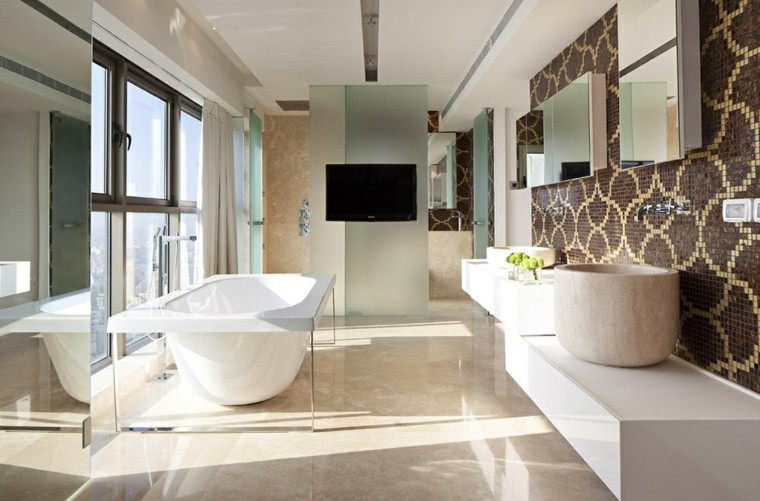baño moderno al estilo minimalista con pared de mosaico cuarto de baño diseno moderno estilo minimalista pared mosaico ideas