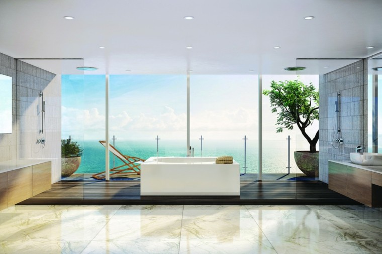 baño moderno al estilo minimalista con árbol decorativo cuarto de baño estilo minimalista diseno moderno amplio ideas