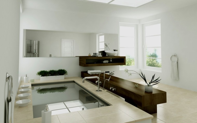 baño moderno al estilo minimalista con platos pequeños decorativos cuarto de baño estilo minimalista diseno moderno platos blancos ideas