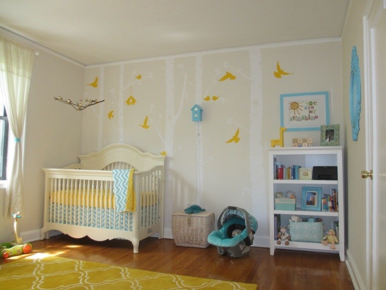 decorar paredes pajaros amarillos