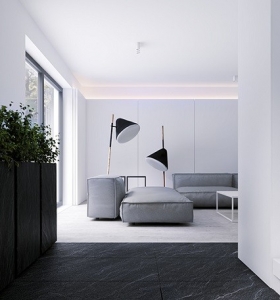 Decoración de interiores modernos en gris y blanco