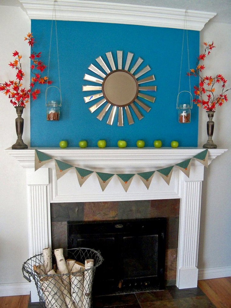 decoración de otoño para la chimenea decoraciones chimenea manzanas jarones ramas ideas