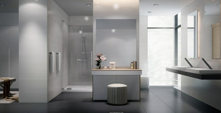diseño de baños color gris claro amplio ideas