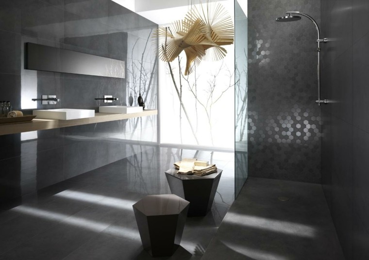 diseño de baños lujoso mosaico brillante ducha gris ideas