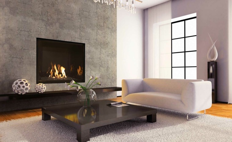 diseño chimeneas modernas esferas flores lampara