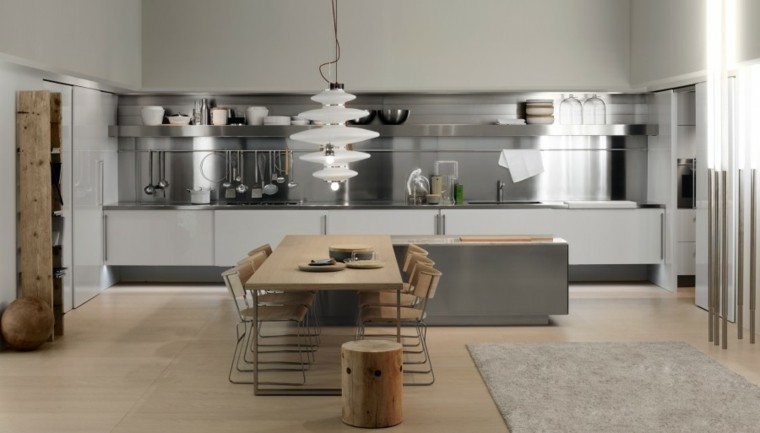 diseños de cocina de acero y madera diseño cocina muebles acero madera