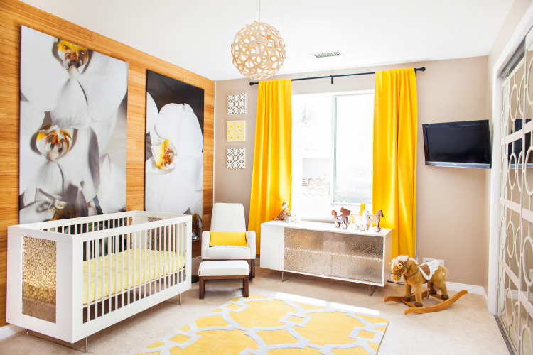 diseño habitaciones infantiles amarillo cortinas flores